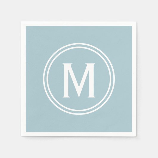 Modernes Pulver Blue Custom Round Gerahmt Monogram Serviette (Vorderseite)