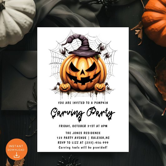 Modernes Pumpkin Carving Adult Halloween-Party Einladung