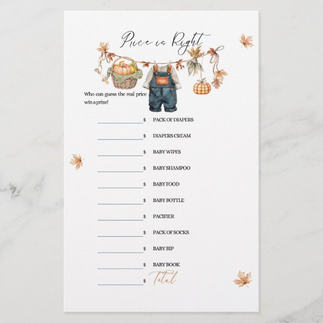 Modernes Pumpkin Fall Baby Showpreisspiel (Vorderseite)
