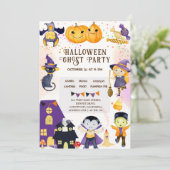 Modernes Pumpkin Lila Orange Niedlich Kids Hallowe Einladung (Stehend Vorderseite)