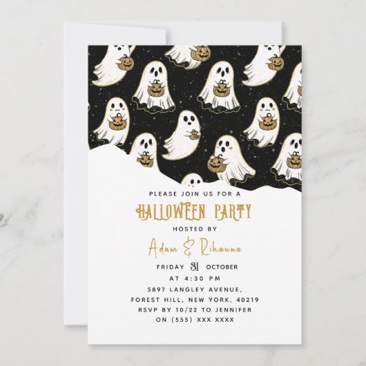 Modernes Pumpkin- und Ghost-Halloween Einladung (Vorderseite)