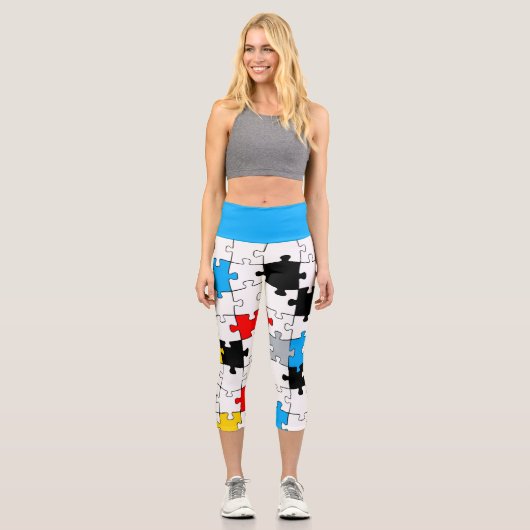 Modernes Puzzleteil in Mondrian - Hauptfarben Capri Leggings (Vorderseite)