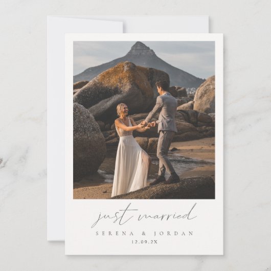 Modernes QR Code 2 Foto Just Married Wedding Ankündigung (Vorderseite)