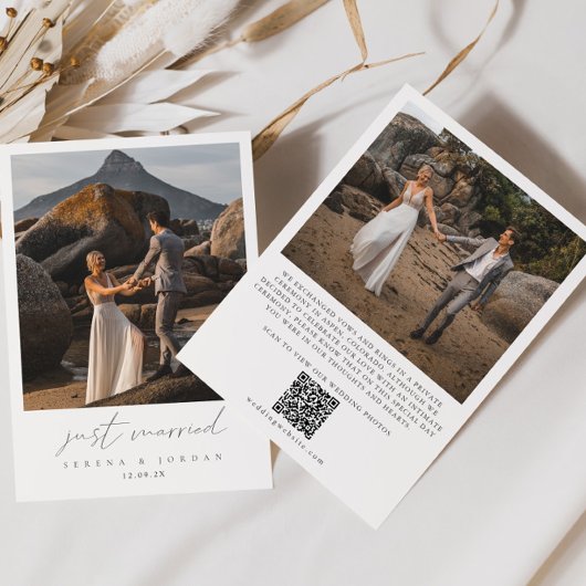 Modernes QR Code 2 Foto Just Married Wedding Ankündigung