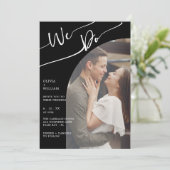 Modernes QR Code Black Foto Einladung Hochzeit (Stehend Vorderseite)