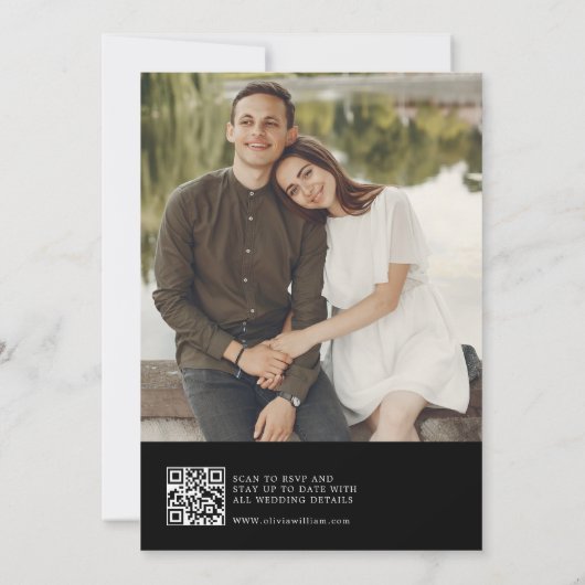 Modernes QR Code Black Foto Einladung Hochzeit (Rückseite)