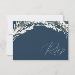 Modernes QR Code Blue & Silver Foliage UAWG Weddin RSVP Karte