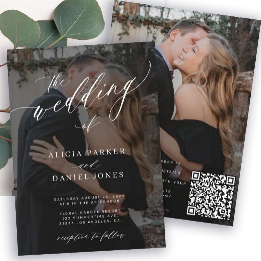 Modernes QR CODE-Drehbuch 2 Fotos Hochzeit Einladung