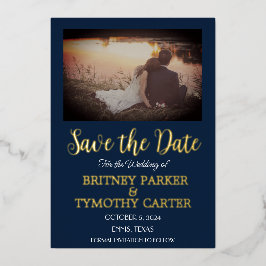 Modernes QR Code Foto Calligraphy Navy Blue Weddin Folieneinladung