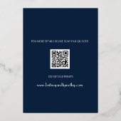 Modernes QR Code Foto Calligraphy Navy Blue Weddin Folieneinladung (Rückseite)