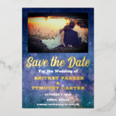 Modernes QR Code Foto Celestial Galaxy Hochzeit Folieneinladung (Vorderseite)