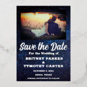 Modernes QR Code Foto Celestial Galaxy Hochzeit Folieneinladung (Vorderseite)