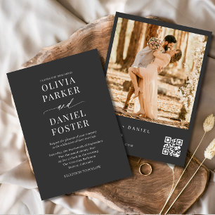 Modernes QR Code Foto Charcoal Elegante Hochzeit Einladung