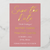 Modernes QR Code Foto Dusty Rose Script Wedding Folieneinladung (Vorderseite)