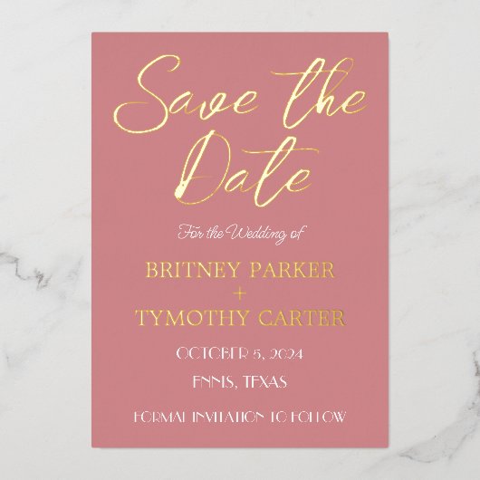 Modernes QR Code Foto Dusty Rose Script Wedding Folieneinladung (Vorderseite)