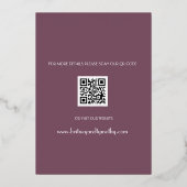 Modernes QR Code Foto Lavender Lila Wedding Folieneinladung (Rückseite)