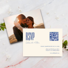 Modernes QR Code Foto Minimalistisch Navy Blue RSVP Karte