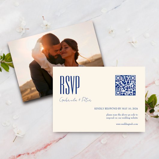 Modernes QR Code Foto Minimalistisch Navy Blue RSVP Karte