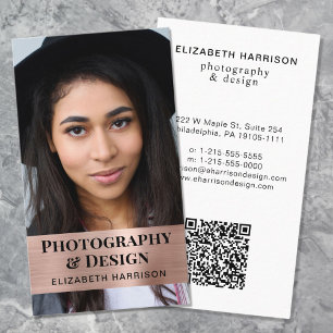Modernes QR Code Foto Rose Gold Visitenkarte