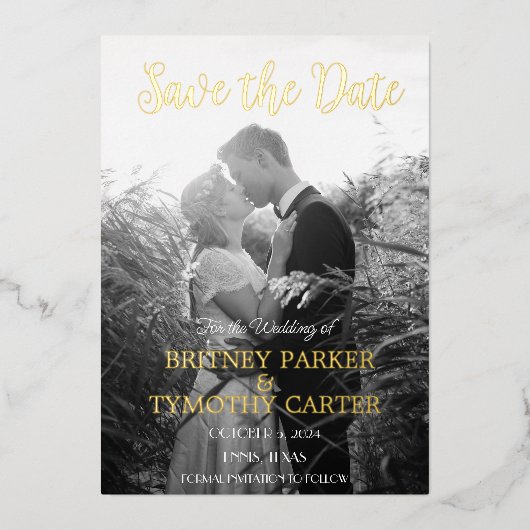 Modernes QR Code Foto Script Black Wedding Folieneinladung (Vorderseite)