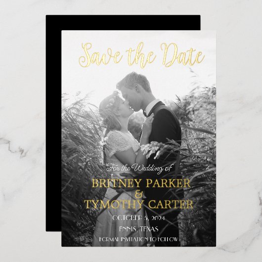 Modernes QR Code Foto Script Black Wedding Folieneinladung (Vorderseite/Rückseite)