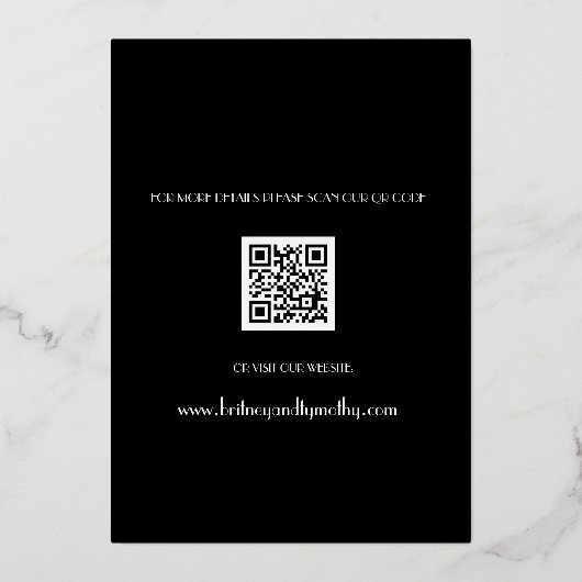 Modernes QR Code Foto Script Black Wedding Folieneinladung (Rückseite)