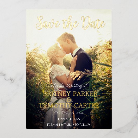 Modernes QR Code Foto Script Navy Blue Wedding Folieneinladung (Vorderseite)