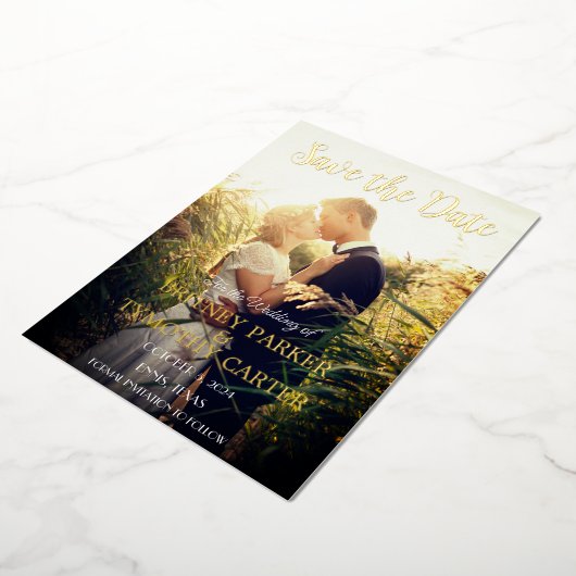 Modernes QR Code Foto Script Navy Blue Wedding Folieneinladung (Gedreht)