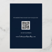Modernes QR Code Foto Script Navy Blue Wedding Folieneinladung (Rückseite)