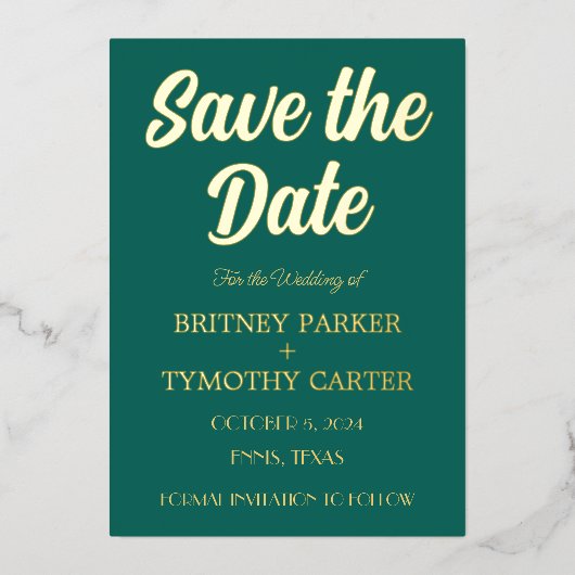 Modernes QR Code Foto Smaragdgrüne Skripthochzeit Folieneinladung (Vorderseite)