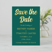 Modernes QR Code Foto Smaragdgrüne Skripthochzeit Folieneinladung (Stehend vorne)