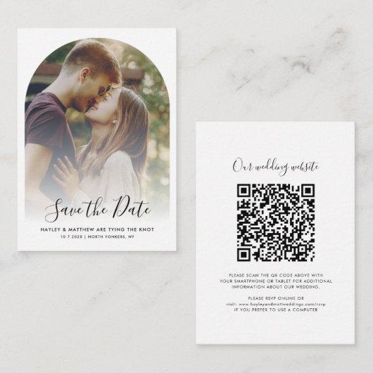 Modernes QR Code Foto UAWG Wedding Save the Date Begleitkarte (Vorne/Hinten)