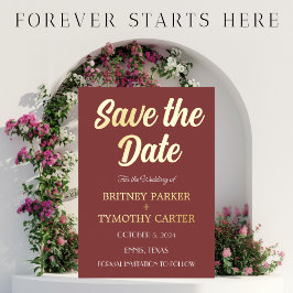 Modernes QR Code Foto Wine Burgundy Script Wedding Folieneinladung