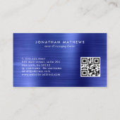 Modernes QR-Code gepinselt Metallic Blue Monogram Visitenkarte (Rückseite)