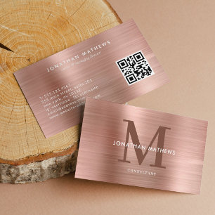 Modernes QR-Code gepinselte metallische Rose Gold  Visitenkarte