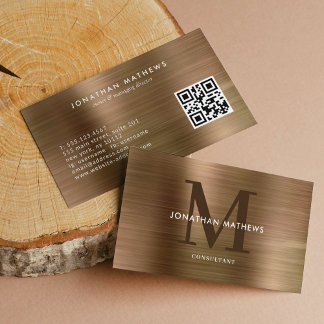 Modernes QR-Code gepinseltes Metallic-Gold-Monogra Visitenkarte