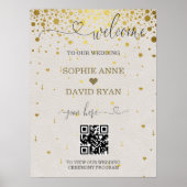 Modernes QR Code Gold Confetti Wedding Begrüßungsz Poster (Vorne)