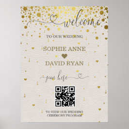 Modernes QR Code Gold Confetti Wedding Begrüßungsz Poster
