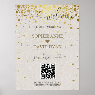 Modernes QR Code Gold Confetti Wedding Begrüßungsz Poster