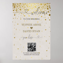 Modernes QR Code Gold Confetti Wedding Begrüßungsz Poster