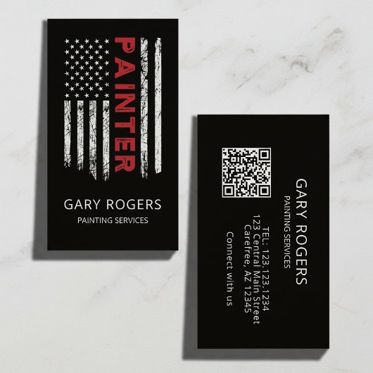 Modernes QR Code Maler amerikanisches Flag Visitenkarte