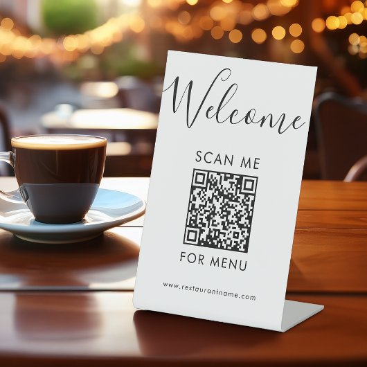 Modernes QR-Code-Menü Schwarz-Weiß Scan Me Café Sockelschild