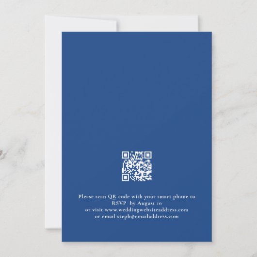 Modernes QR Code Mid Blue Wedding Einladung (Rückseite)