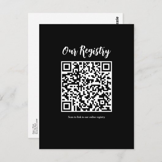Modernes QR Code Scannable Wedding Registry Postkarte (Vorne/Hinten)