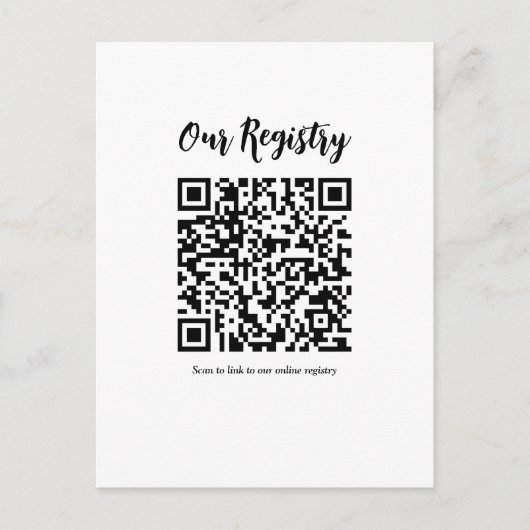 Modernes QR Code Scannable Wedding Registry Postkarte (Vorderseite)