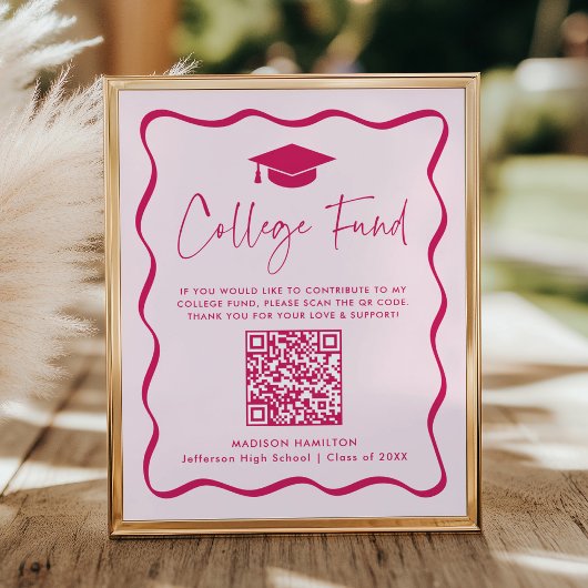 Modernes QR-Code-Schild für den Abschluss des Pink Poster