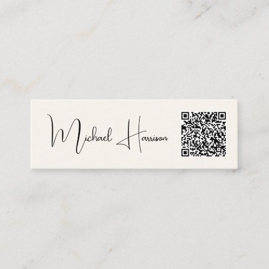 Modernes QR Code Signature Script Cream Mini Visitenkarte (Vorderseite)