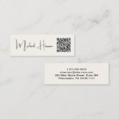 Modernes QR Code Signature Script Cream Mini Visitenkarte (Vorne/Hinten)