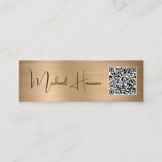 Modernes QR Code Signature Script Gold Mini Visitenkarte (Vorderseite)