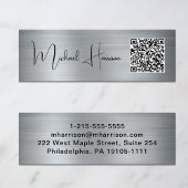 Modernes QR Code Signature Script Silver Mini Visitenkarte